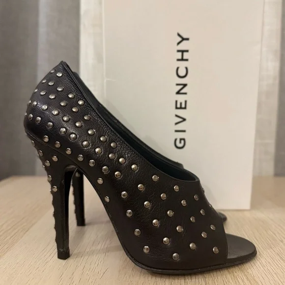 Givenchy Black Leather Studded Heels - Picture 1 of 13